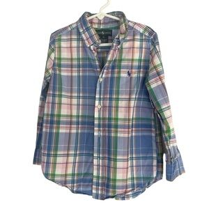 Ralph Lauren Boys Button Down Plaid Shirt 100% Cotton Long Sleeve Easter S5